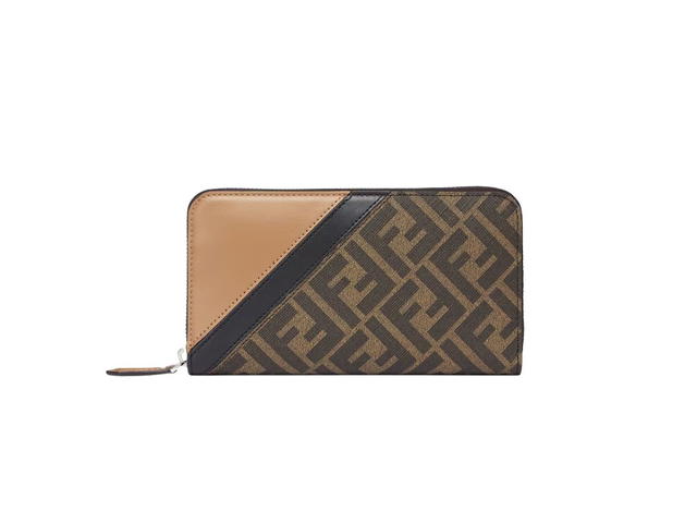 Fendi Fendi Diagonal Zip Around In Brown Fabric Wallet - view 1