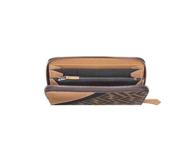 Fendi Fendi Diagonal Zip Around In Brown Fabric Wallet - view 3
