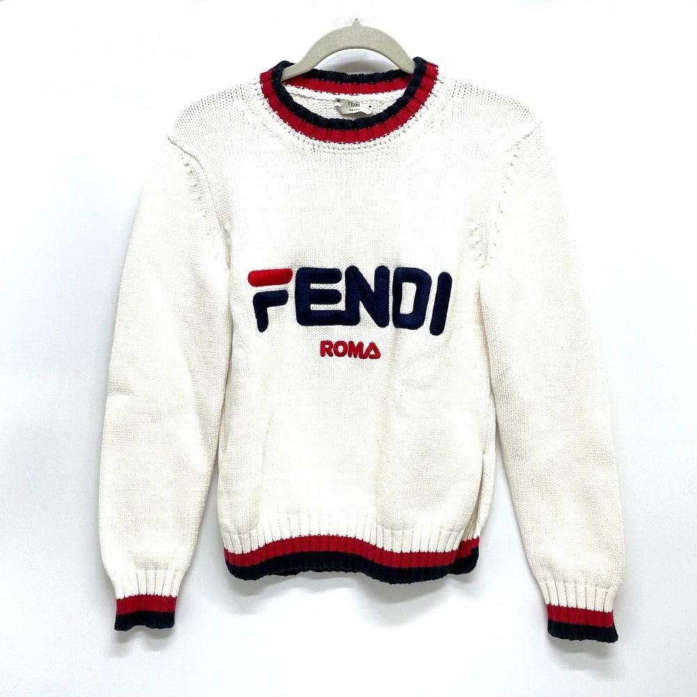 Fendi FENDI FAE137 Logo Pullover Knit Fila Collaboration Sweater knit cotton White