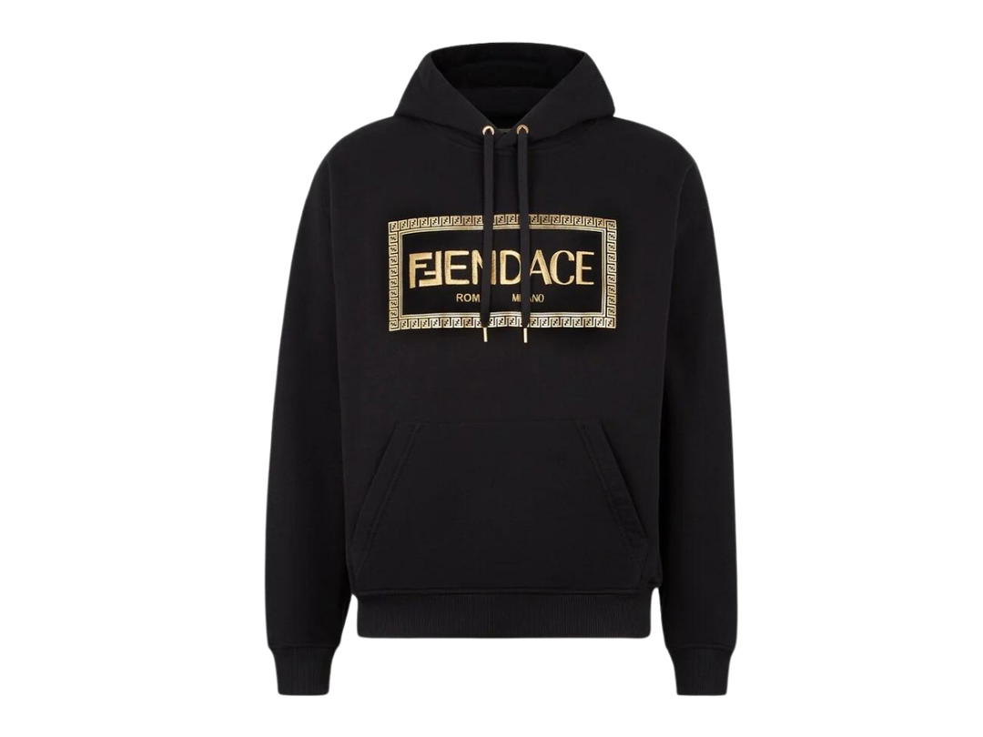 Fendi Fendi Fendace Logo Mens Hoodie Black Gold