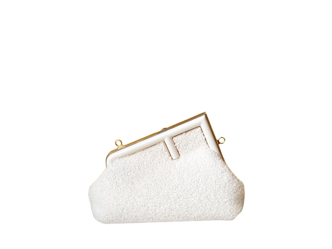 Fendi Fendi First Small In Rabbit Fur With Gold-Finish Metalware White