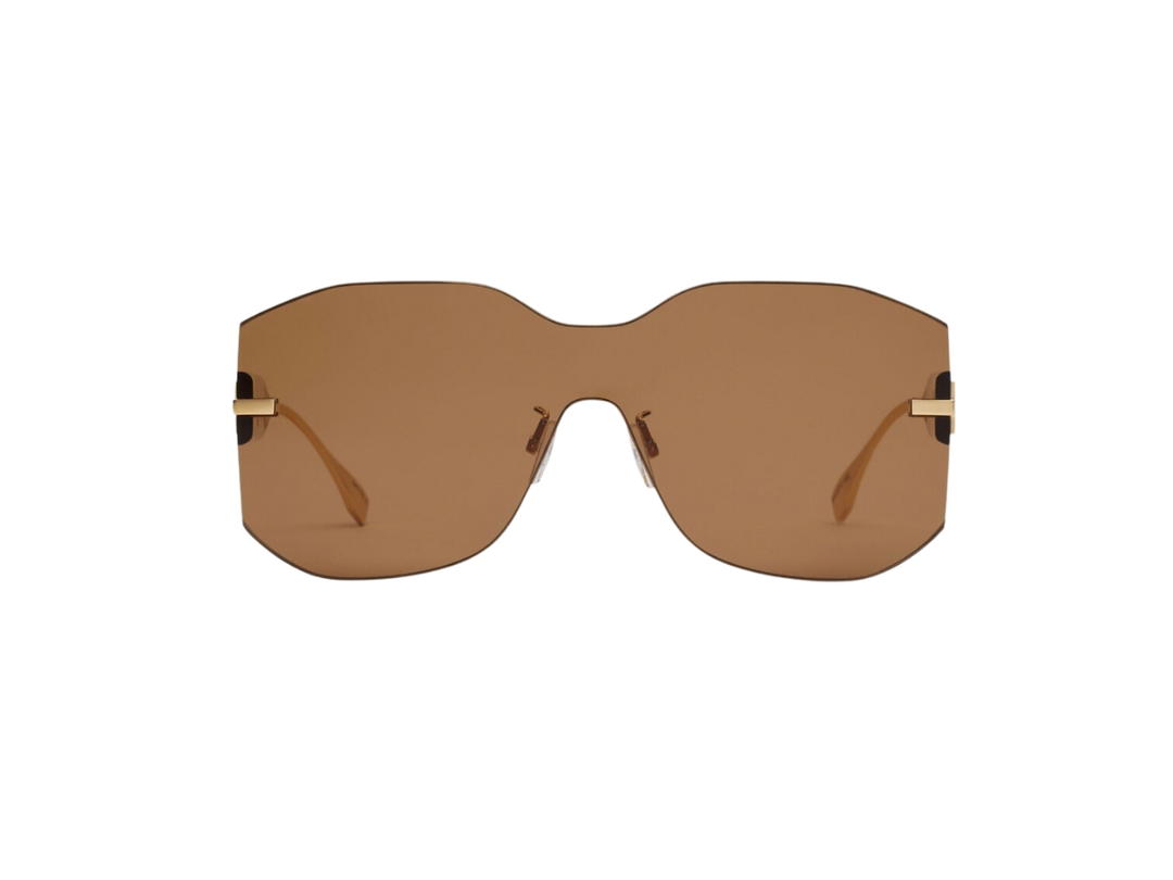 Fendi Fendi Fendigraphy Brown Shield Sunglasses In Gold-Coloured Metal