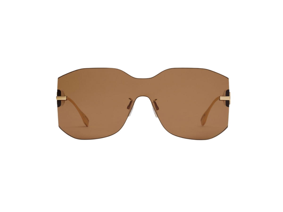 Fendi Fendi Fendigraphy Brown Shield Sunglasses In Gold-Coloured Metal