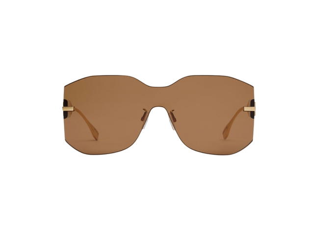 Fendi Fendi Fendigraphy Brown Shield Sunglasses In Gold-Coloured Metal - view 1