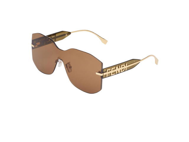 Fendi Fendi Fendigraphy Brown Shield Sunglasses In Gold-Coloured Metal - view 2