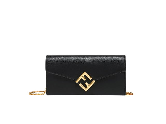 Fendi Fendi FF Diamonds Continental With Chain In Black Leather With Gold-Finish Metalware - view 1