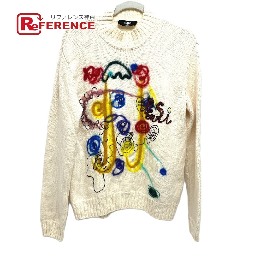 Fendi FENDI FVZ467 Apparel tops sweater logo Long sleeve knit wool White/Multicolore