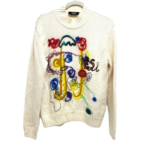 Fendi FENDI FVZ467 Apparel tops sweater logo Long sleeve knit wool White/Multicolore - view 2