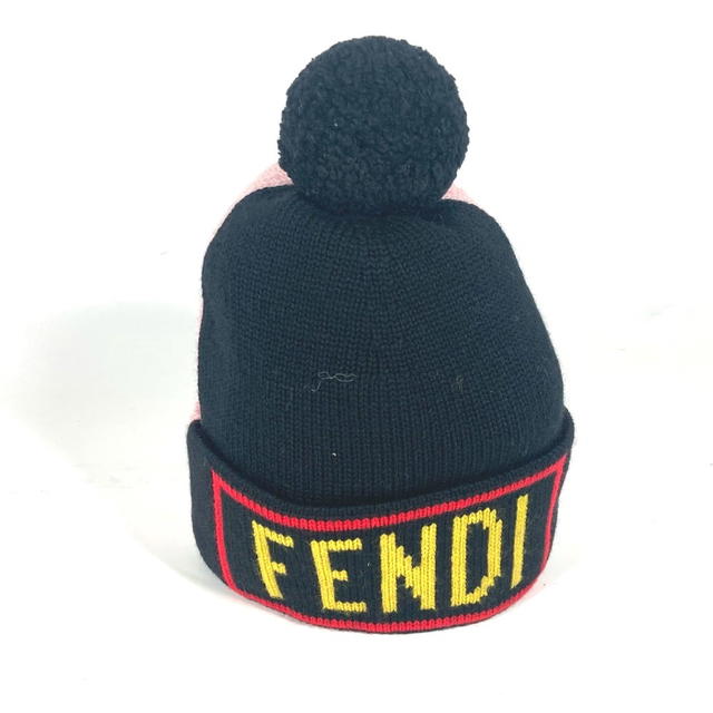 Fendi FENDI FXQ056 beanie hat knit cap logo With pompoms Knit hat wool Black/pink - view 2