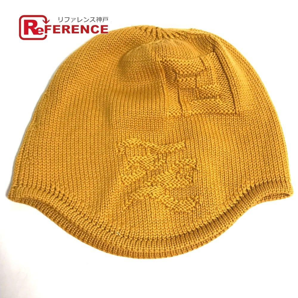 Fendi FENDI FXQ056 logo beanie hat knit hat knit cap Knit hat wool yellow