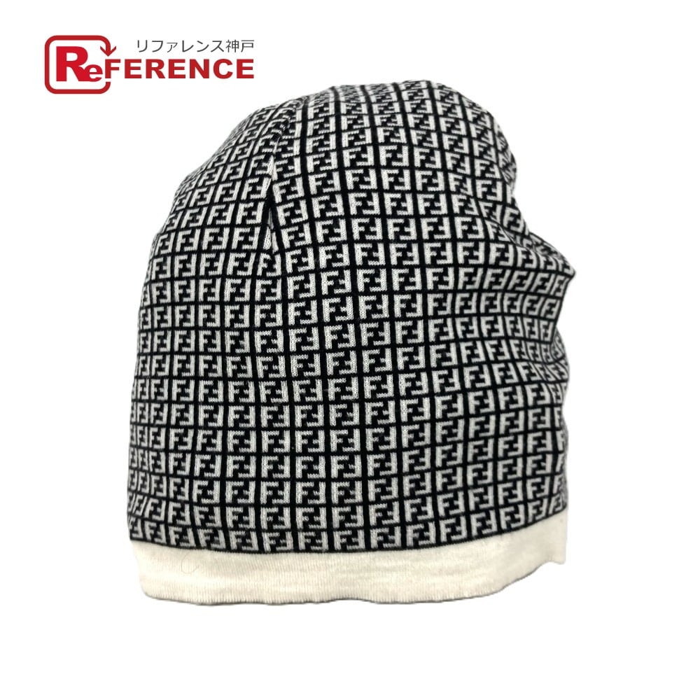 Fendi FENDI FXQ056 Zucca logo beanie hat knit hat knit cap Knit hat wool Black/White