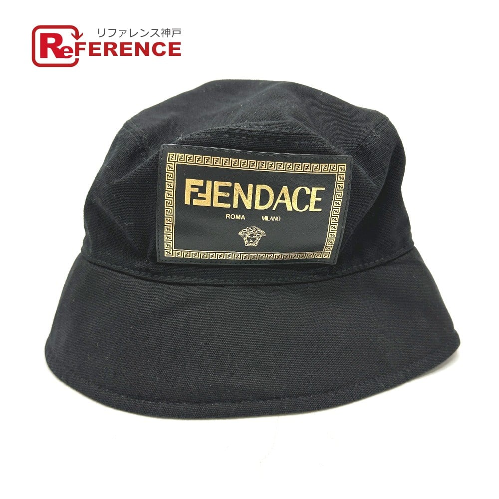 Fendi FENDI FXQ801 Versace collaboration logo FENDACE hat cotton Black