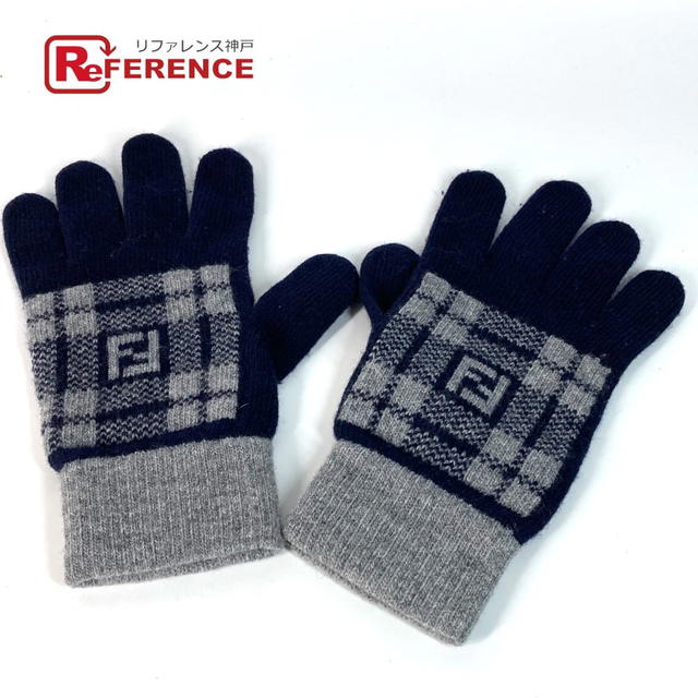 Fendi FENDI FXY010 Check FF Bicolor logo gloves wool Navy/gray - view 1