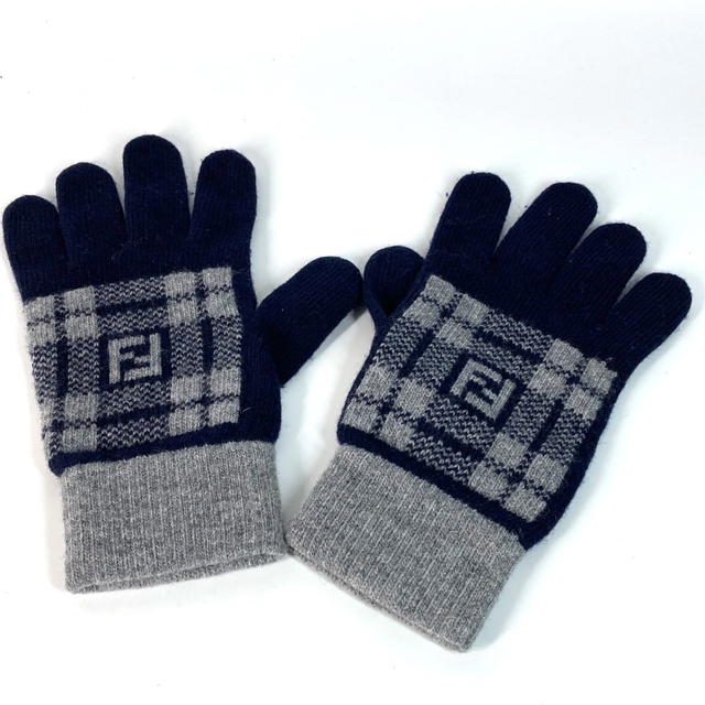 Fendi FENDI FXY010 Check FF Bicolor logo gloves wool Navy/gray - view 2