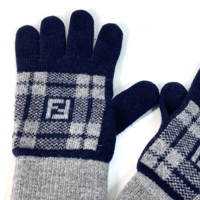 Fendi FENDI FXY010 Check FF Bicolor logo gloves wool Navy/gray - view 3