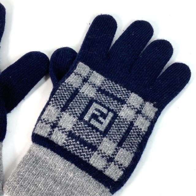 Fendi FENDI FXY010 Check FF Bicolor logo gloves wool Navy/gray - view 4