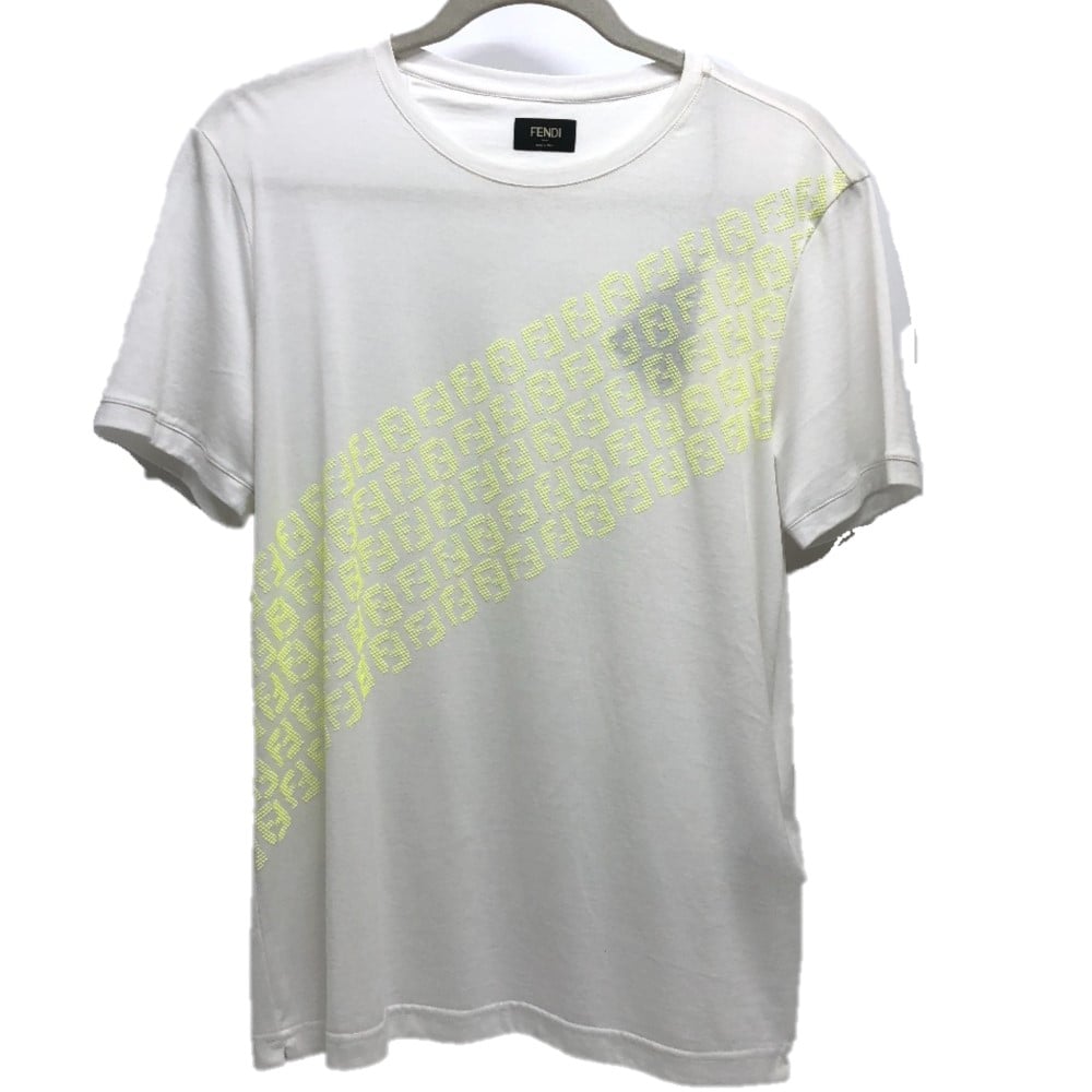 Fendi FENDI FY0894 FF logo tops Short sleeve T-shirt cotton White x yellow