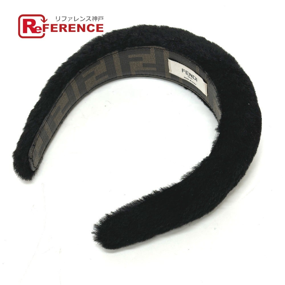 Fendi FENDI Hair band head band boa zucca hair accessory fur Black