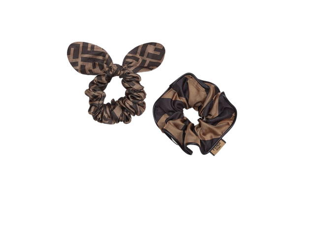 Fendi Fendi Hair Elastics Set Of Two Elastic Brown Silk Hairbands Brown - view 1