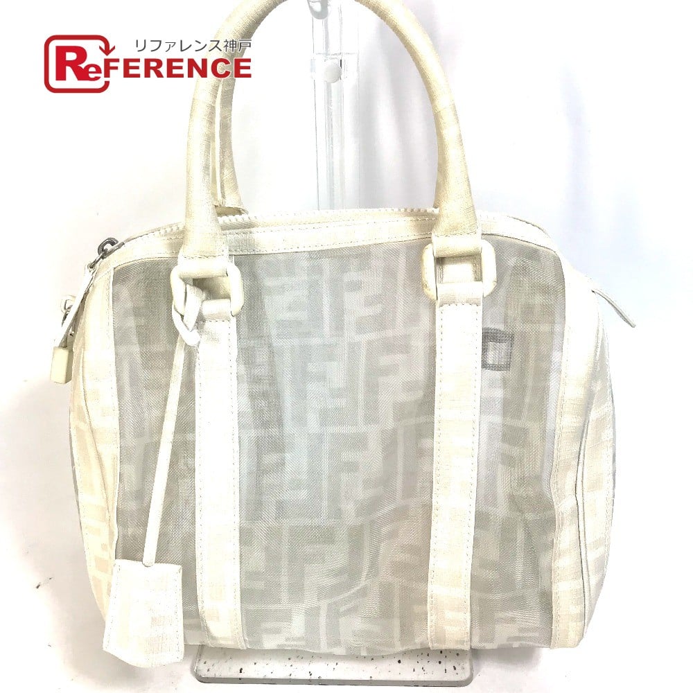 Fendi FENDI Hand Bag Zucca mesh mini Duffle Bag Leather White