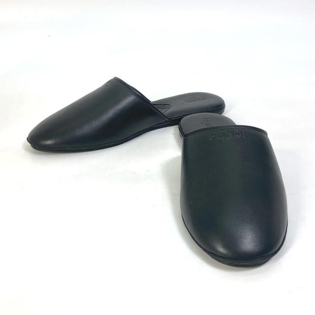 Fendi FENDI indoors logo slippers room shoes shoes flat Other shoes Leather Black - view 1