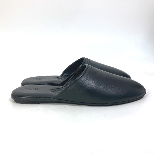 Fendi FENDI indoors logo slippers room shoes shoes flat Other shoes Leather Black - view 4