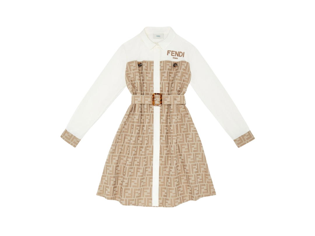 Fendi Fendi Junior Dress In Cotton And Poplin FF Beige-White