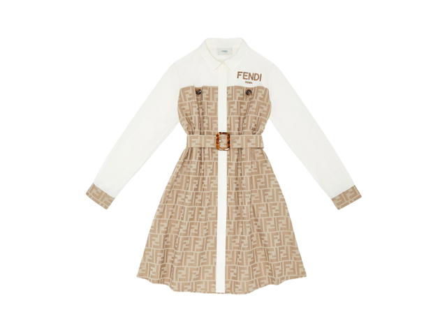 Fendi Fendi Junior Dress In Cotton And Poplin FF Beige-White - view 1