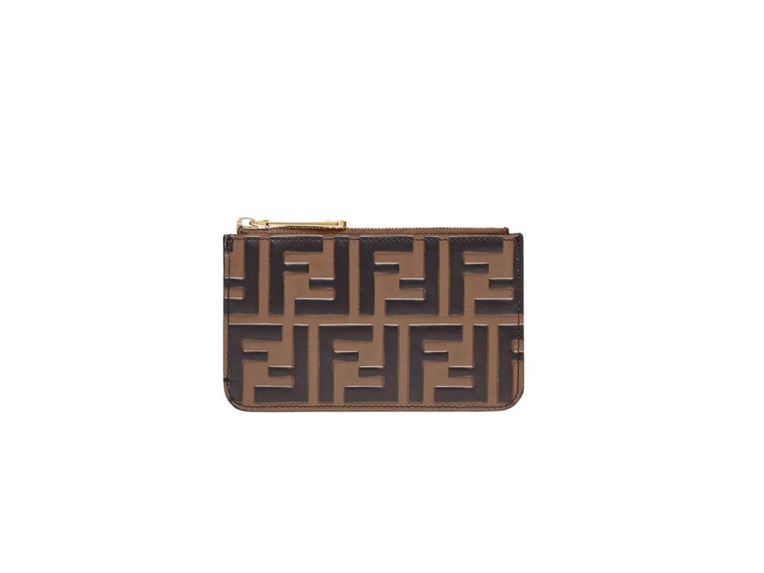 Fendi Fendi Key Ring Pouch In Brown Leather With Embossed FF Motif