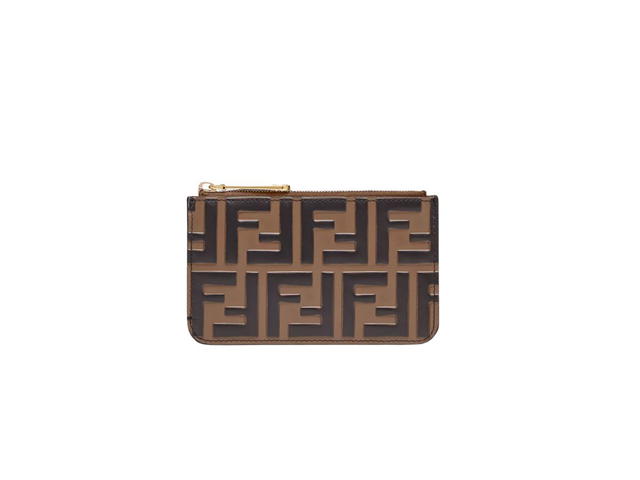 Fendi Fendi Key Ring Pouch In Brown Leather With Embossed FF Motif - view 1