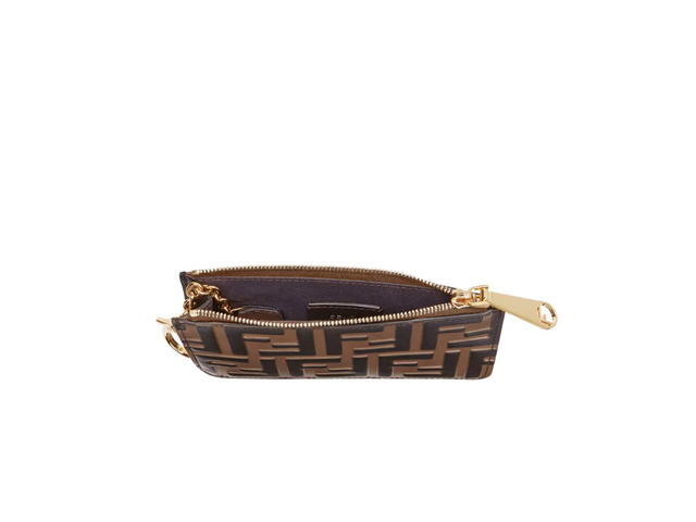 Fendi Fendi Key Ring Pouch In Brown Leather With Embossed FF Motif - view 4