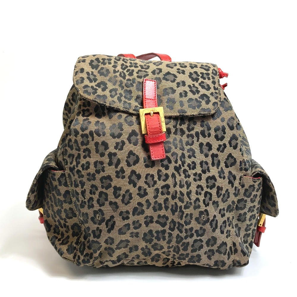 Fendi FENDI Leopard pattern Backpack Canvas/Leather Brown x Red