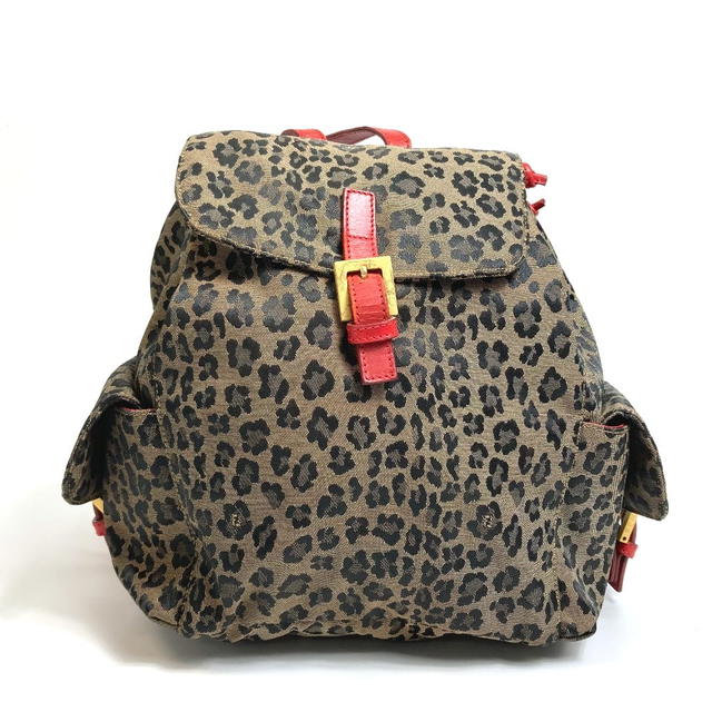 Fendi FENDI Leopard pattern Backpack Canvas/Leather Brown x Red - view 1