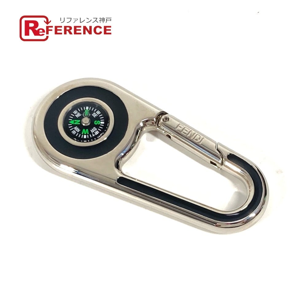 Fendi FENDI Logo compass carabiner Bag Charm Key Holder Metal Silver