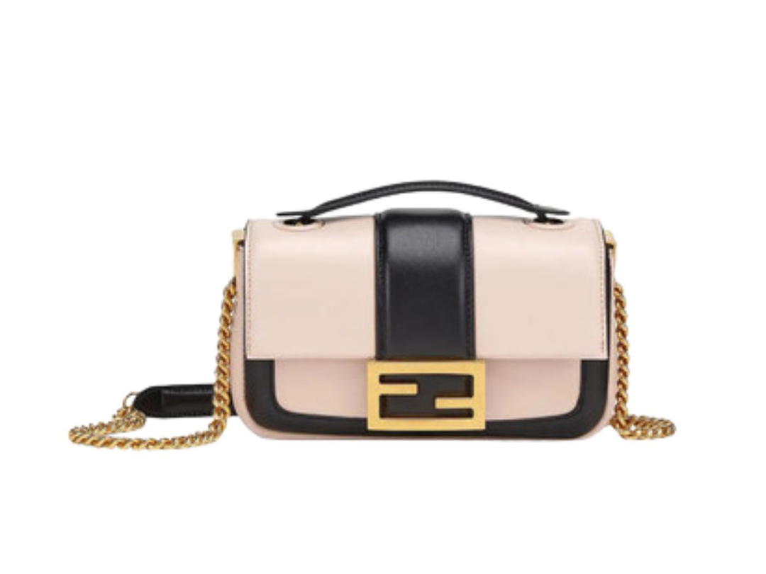 Fendi Fendi Mini Baguette Chain In Pink And Black Nappa Leather Bag