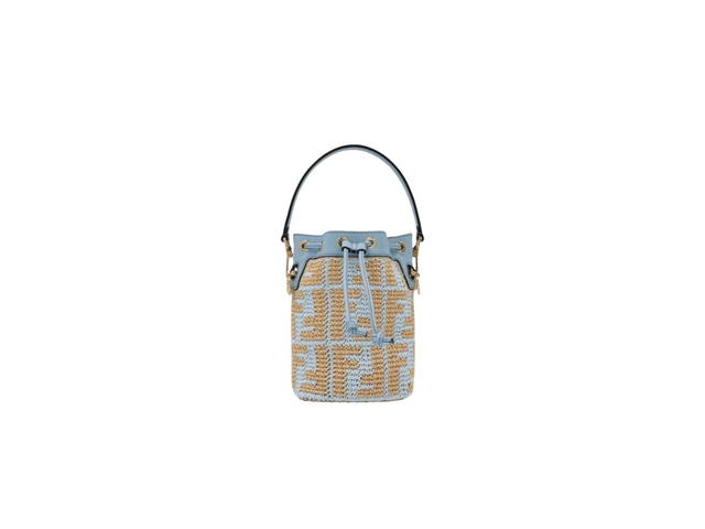 Fendi Fendi Mon Tresor Bag In Raffia And Leather With With Gold-Finish Metal Beige-Light Blue - view 1