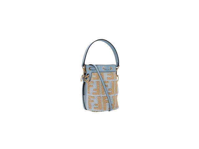 Fendi Fendi Mon Tresor Bag In Raffia And Leather With With Gold-Finish Metal Beige-Light Blue - view 2