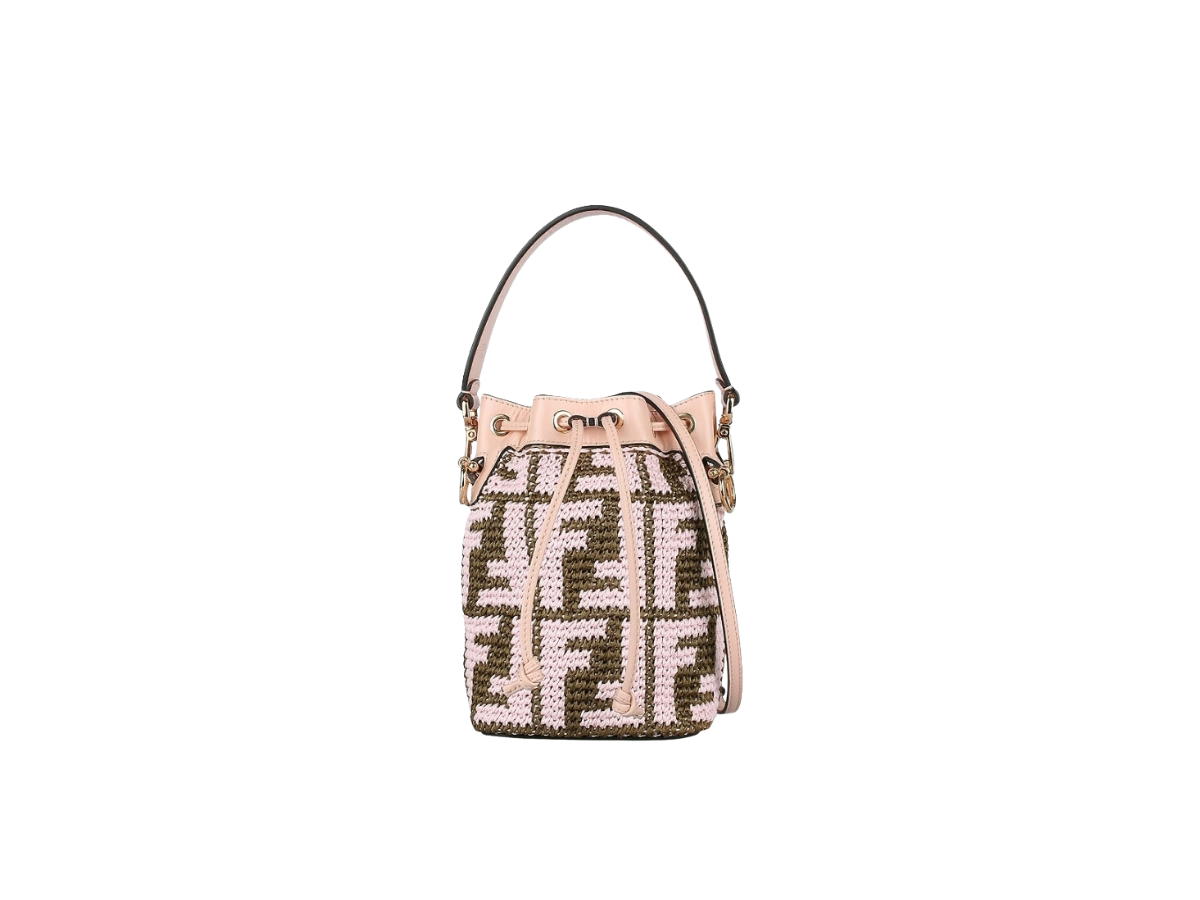 Fendi Fendi Mon Tresor Bag In Raffia And Leather With With Gold-Finish Metal Pink