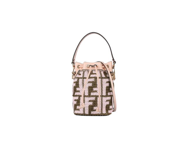 Fendi Fendi Mon Tresor Bag In Raffia And Leather With With Gold-Finish Metal Pink - view 1