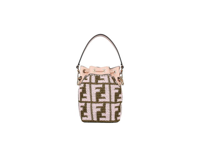 Fendi Fendi Mon Tresor Bag In Raffia And Leather With With Gold-Finish Metal Pink - view 2
