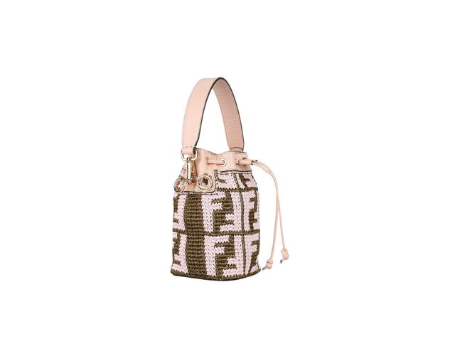 Fendi Fendi Mon Tresor Bag In Raffia And Leather With With Gold-Finish Metal Pink - view 3