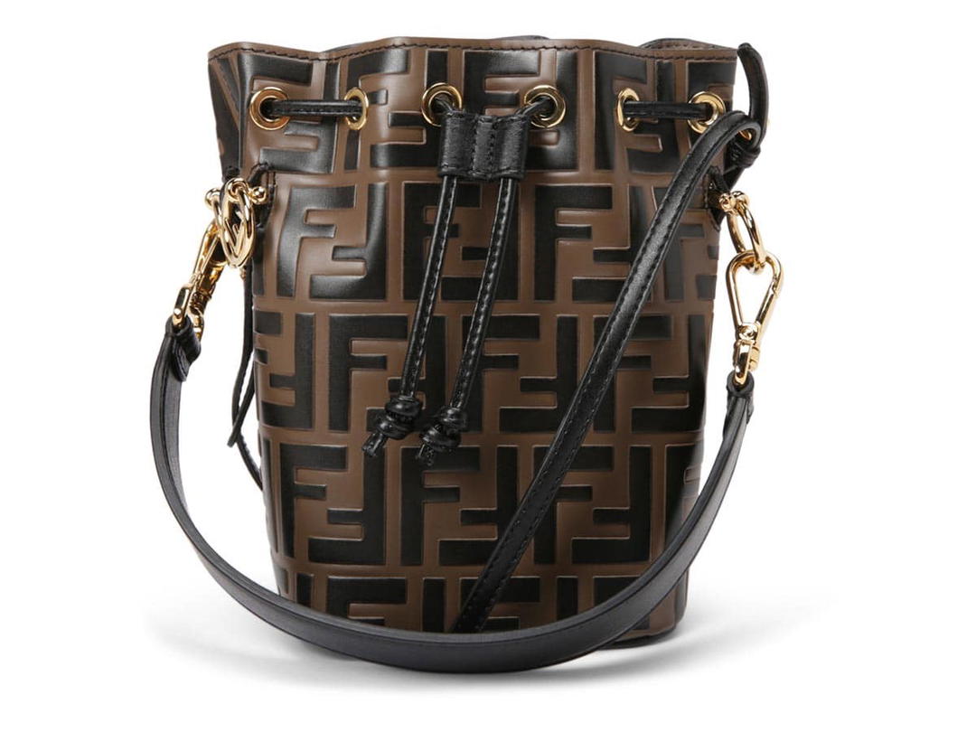 Fendi Fendi Mon Tresor Bucket Bag Zucca Embossed Small Tobacco Black