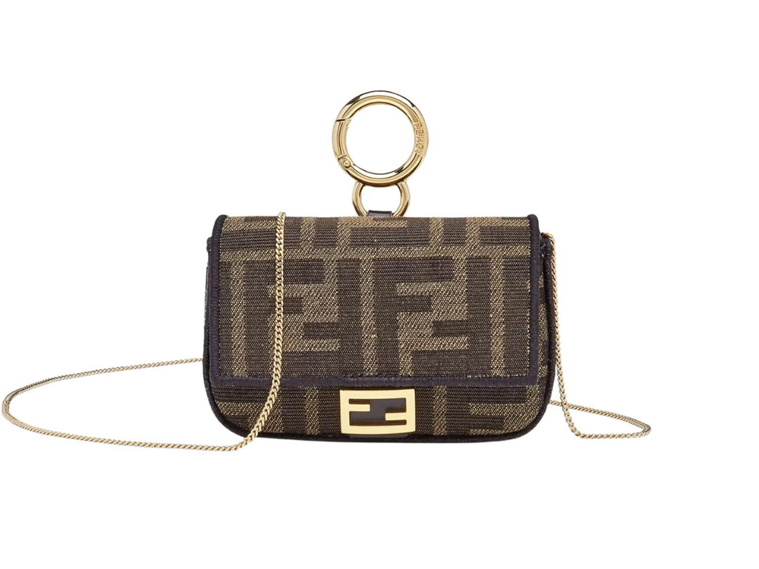 Fendi Fendi Nano Baguette Charm In Fabric With Magnetic Clasp Brown
