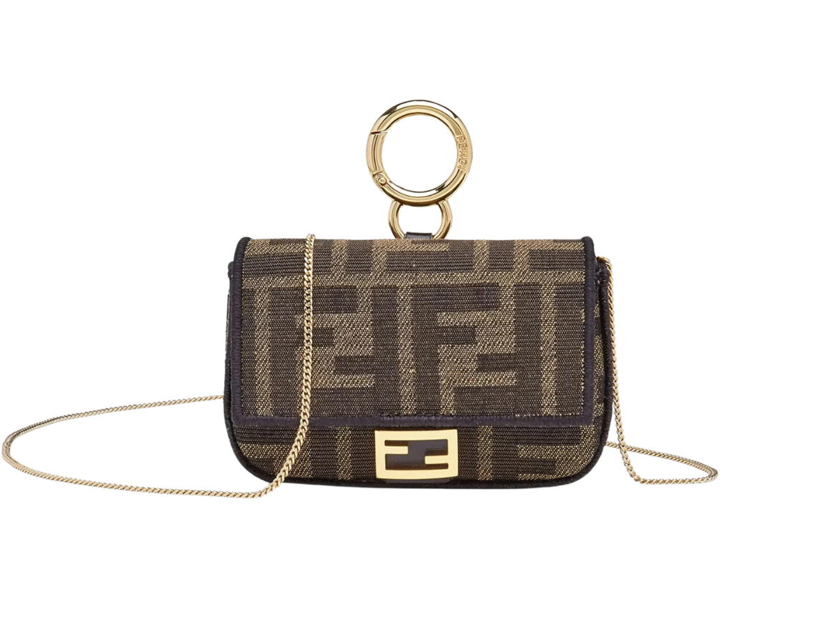 Fendi Fendi Nano Baguette Charm In Fabric With Magnetic Clasp Brown
