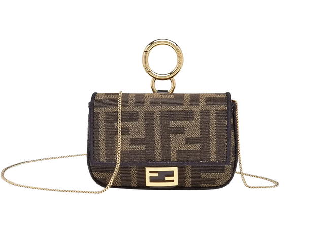Fendi Fendi Nano Baguette Charm In Fabric With Magnetic Clasp Brown - view 1
