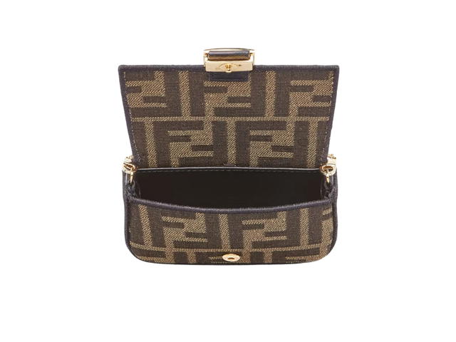 Fendi Fendi Nano Baguette Charm In Fabric With Magnetic Clasp Brown - view 3