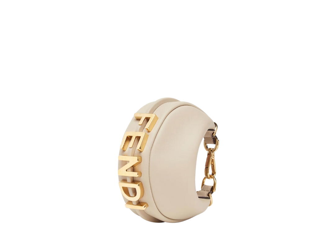Fendi Fendi Nano Fendigraphy In Beige Leather Charm With Gold-Finish Metalware