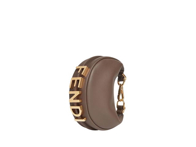 Fendi Fendi Nano Fendigraphy In Brown Leather Charm With Gold-Finish Metalware - view 1