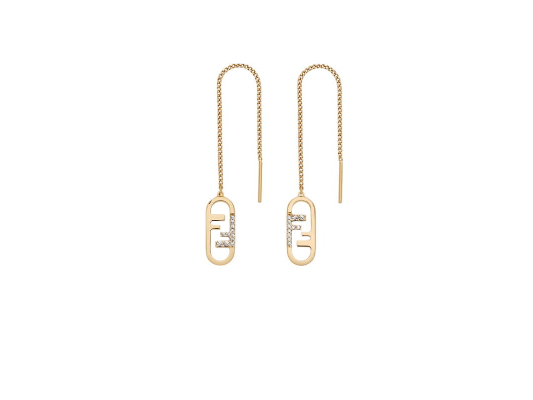 Fendi Fendi O’Lock Earrings In Gold Finish Metal With White Crystals