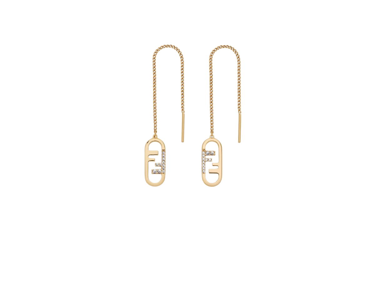 Fendi Fendi O’Lock Earrings In Gold Finish Metal With White Crystals